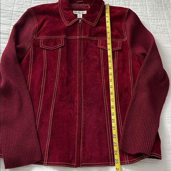 Coldwater Creek Red Leather & Knit Jacket Women’s 14 Zip Front Suede Wool Blend - Picture 11 of 15